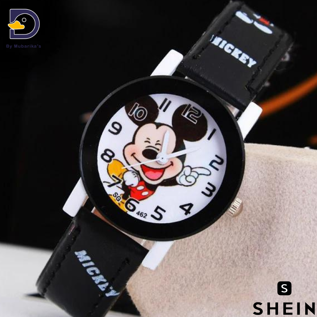 Cute Kids Mickey Mouse Watches Children Boys Girls Pu Leather Quartz Wrist Watch