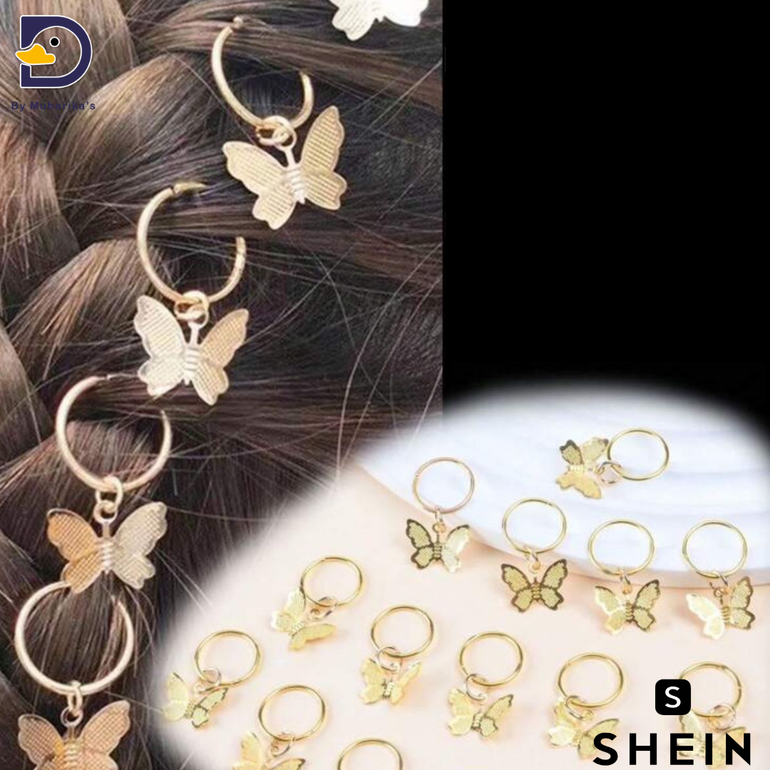 16pcs Butterfly Shaped Metal Hair Rings For Braids, Punk Hair Accessories For Party