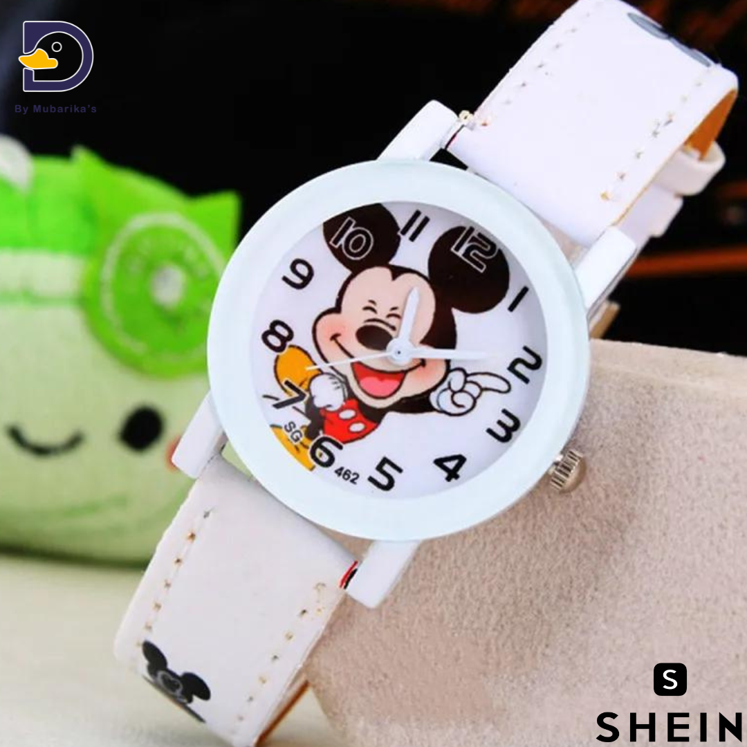 Cute Kids Mickey Mouse Watches Children Boys Girls Pu Leather Quartz Wrist Watch