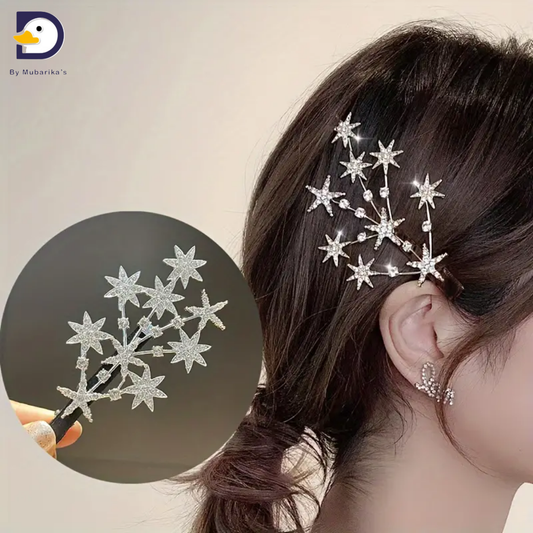 Elegant Sparkling Rhinestone Star Decorative Hair Side Clip Retro Hair Fringe Clip For Women And Daily Use Wear