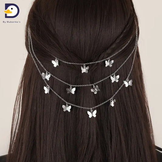 Butterfly Braided Chain Hair Clip Hair Accessories Female Metal Tassel Head Decoration