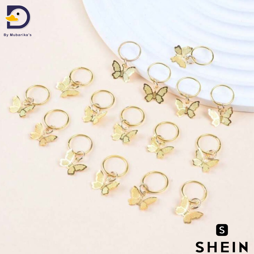 16pcs Butterfly Shaped Metal Hair Rings For Braids, Punk Hair Accessories For Party