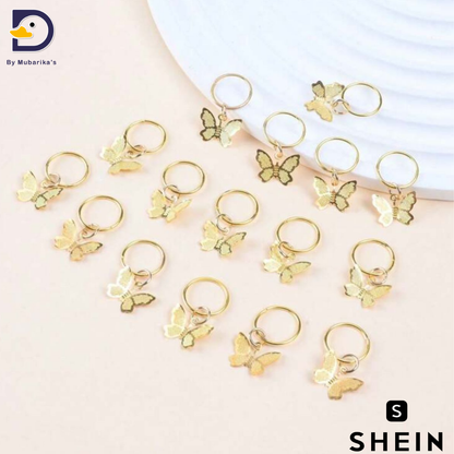 16pcs Butterfly Shaped Metal Hair Rings For Braids, Punk Hair Accessories For Party