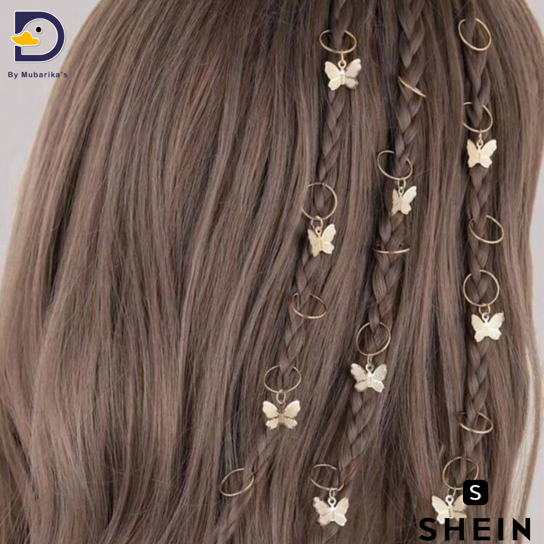 16pcs Butterfly Shaped Metal Hair Rings For Braids, Punk Hair Accessories For Party