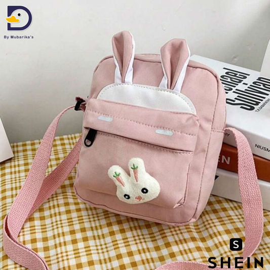 1pc Cute Casual Outdoor Travel Crossbody Bag, Sports Bag, Lightweight Multifunctional Small Bag, With Lovely Bunny Head Badge