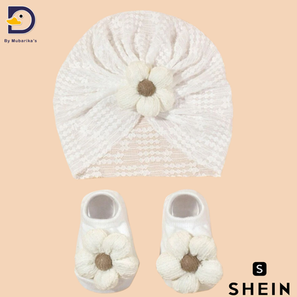 2pcs Newborn Summer Lace Headband And Socks Set, Baby Flower Pattern Hat And Socks Combination