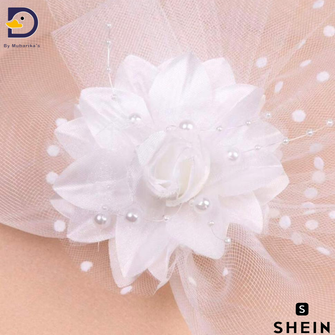 1pc White Mesh Flower Decor Girl's Festive Hat Hair Clip,