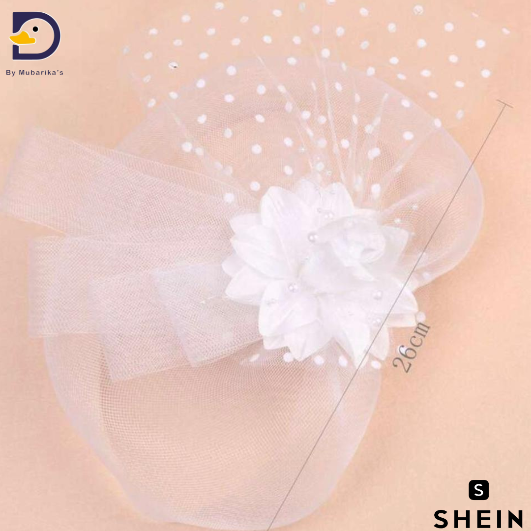 1pc White Mesh Flower Decor Girl's Festive Hat Hair Clip,