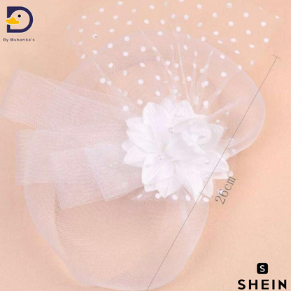 1pc White Mesh Flower Decor Girl's Festive Hat Hair Clip,