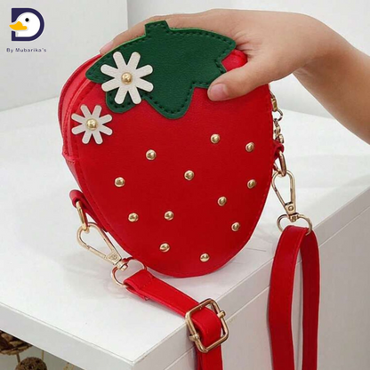 Girls Cute Strawberry Shape Zipper Cross Body Bag, Messenger Bag, Coin Purse, Wallet, Kids Gift