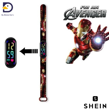 Spiderman Iron Man Hulk Children's Anime Figure Bracelet Wristwatch Cartoon Electronic LED Touch Student Toys Gift