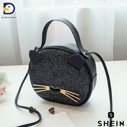 1pc , Pu Leather Cat Mobile Phone Bag, Cute Trendy Fashion Small Round Bag,- Shein