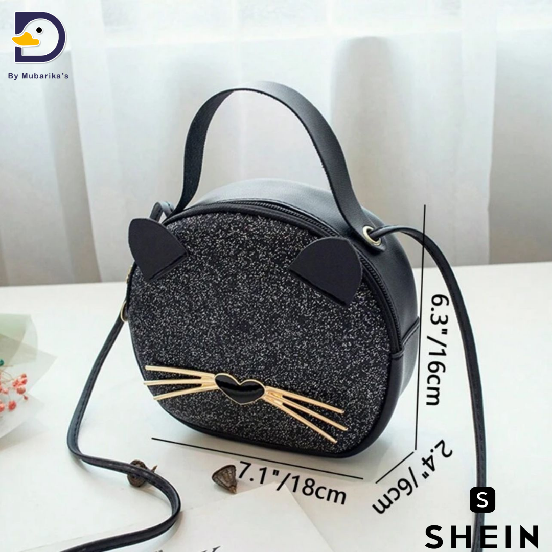 1pc , Pu Leather Cat Mobile Phone Bag, Cute Trendy Fashion Small Round Bag,- Shein