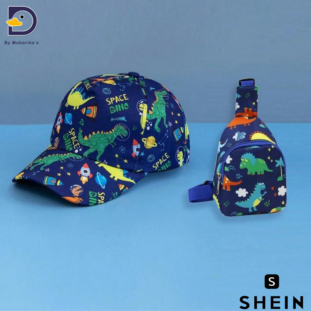 2pcs/Set Children's  Dinosaur, Football, Unicorn  Baseball Cap And Backpack, Suitable For Kids To Go Out And Collect Items, Ideal Birthday Gift