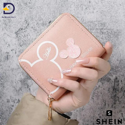 Mickey Mouse Head Coin Purse Zipper PU Short Wallet Cute Minnie Mouse Card Holders