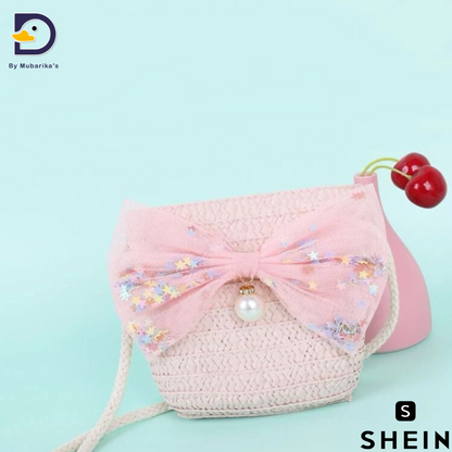 Girls  Bow Decor Straw Bag- Shein