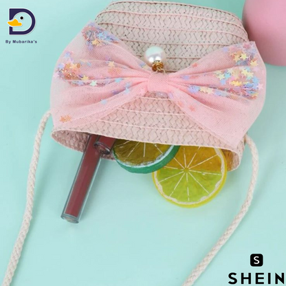 Girls  Bow Decor Straw Bag- Shein