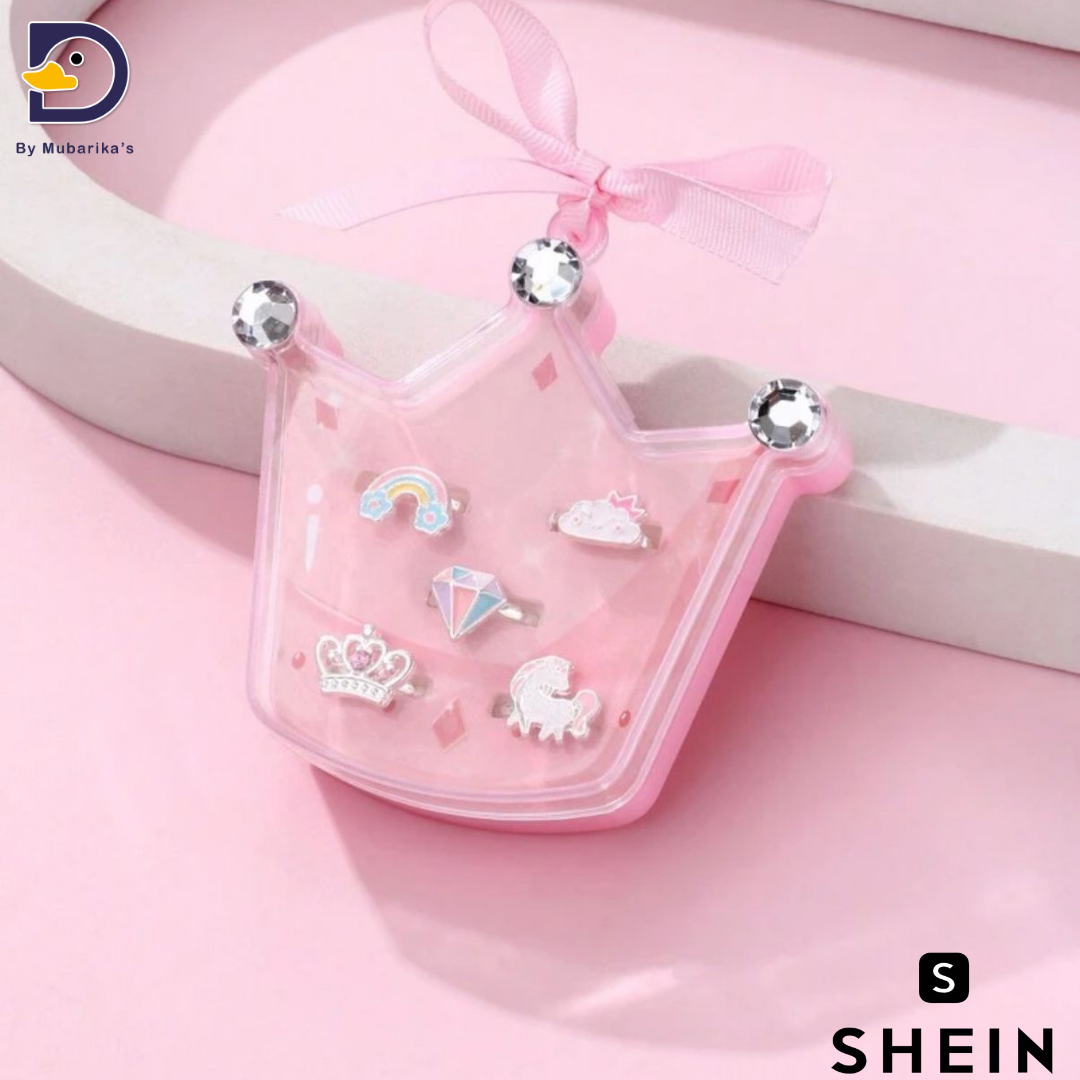 5pcs/set Rainbow Rhinestone Crown, Cloud, Horse Shaped Zinc Alloy, Colorful Resin Cute Crown Shaped Ring Packaged In Plastic Box, Suitable For Daily Wear