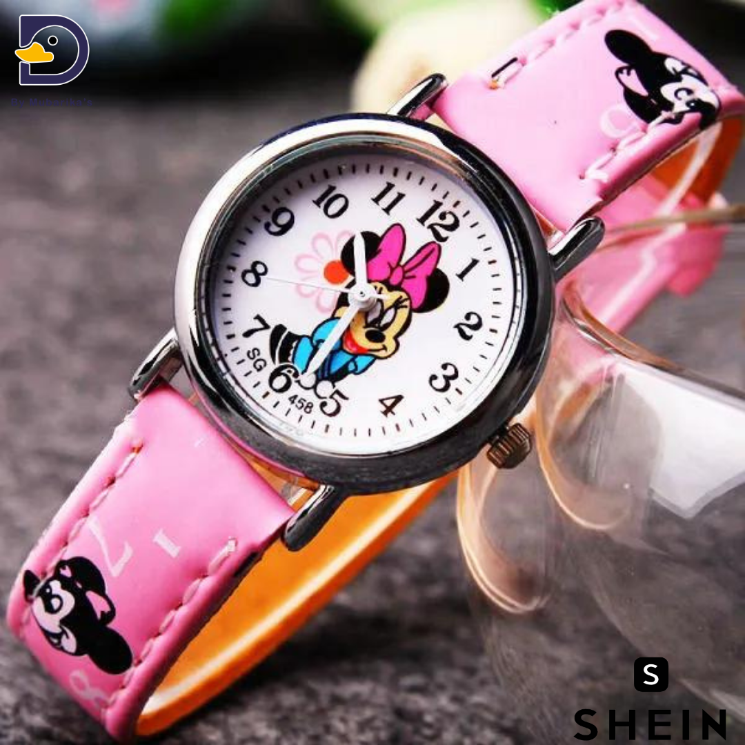 Cute Kids Mickey Mouse Watches Children Boys Girls Pu Leather Quartz Wrist Watch