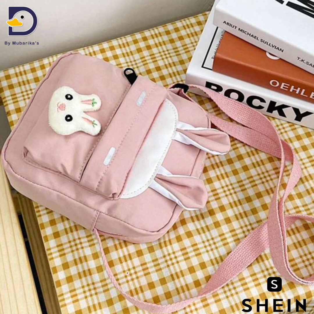 1pc Cute Casual Outdoor Travel Crossbody Bag, Sports Bag, Lightweight Multifunctional Small Bag, With Lovely Bunny Head Badge