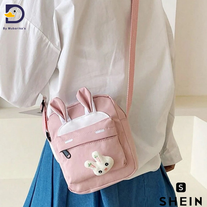 1pc Cute Casual Outdoor Travel Crossbody Bag, Sports Bag, Lightweight Multifunctional Small Bag, With Lovely Bunny Head Badge