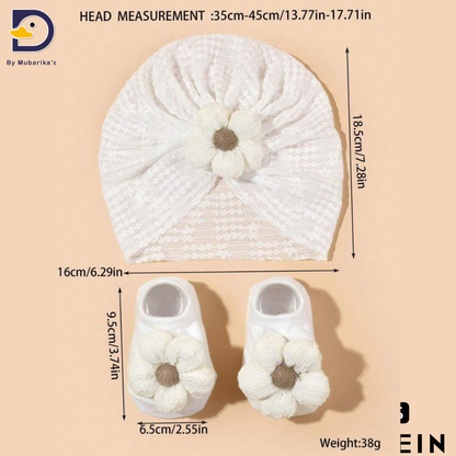 2pcs Newborn Summer Lace Headband And Socks Set, Baby Flower Pattern Hat And Socks Combination