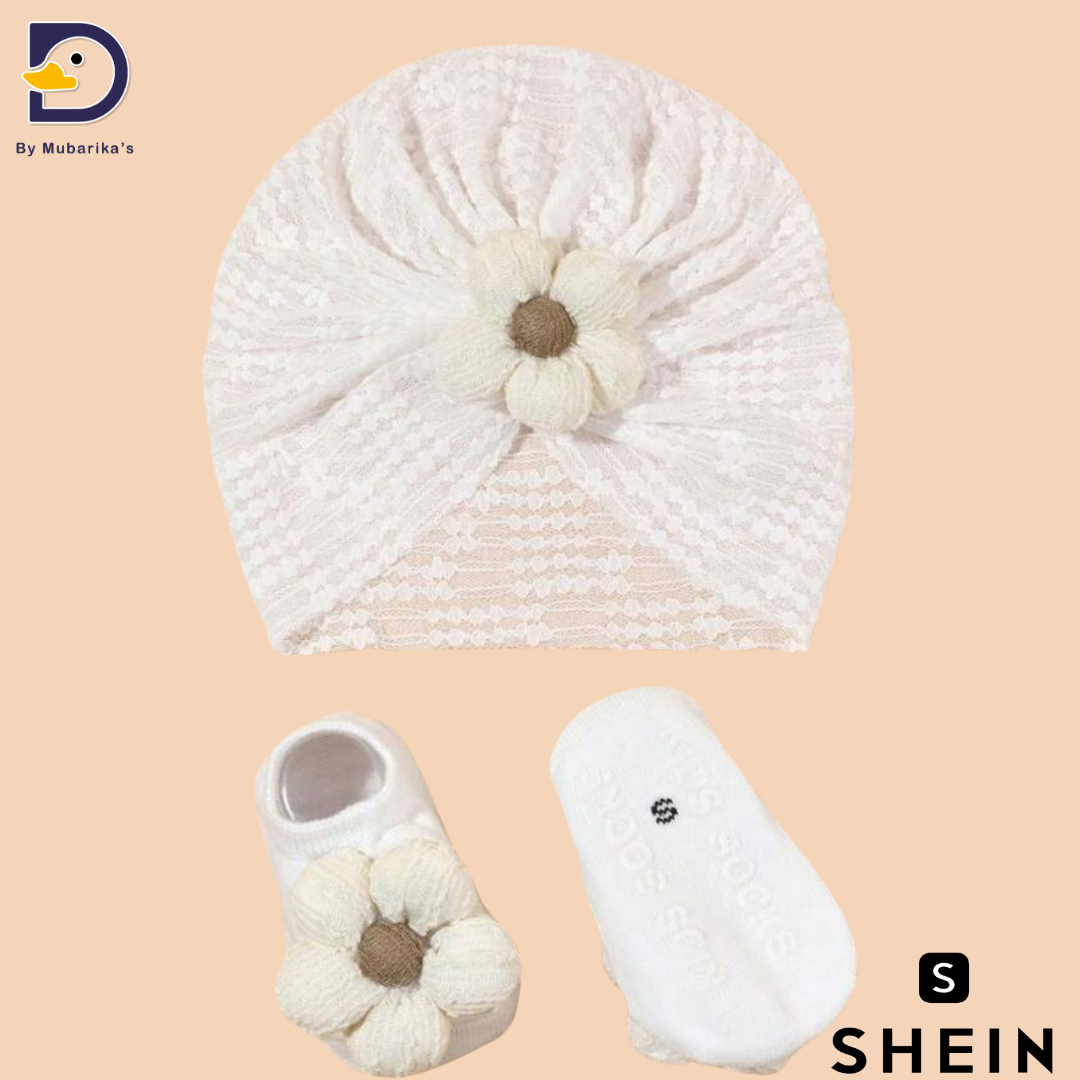 2pcs Newborn Summer Lace Headband And Socks Set, Baby Flower Pattern Hat And Socks Combination