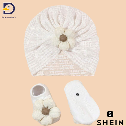 2pcs Newborn Summer Lace Headband And Socks Set, Baby Flower Pattern Hat And Socks Combination