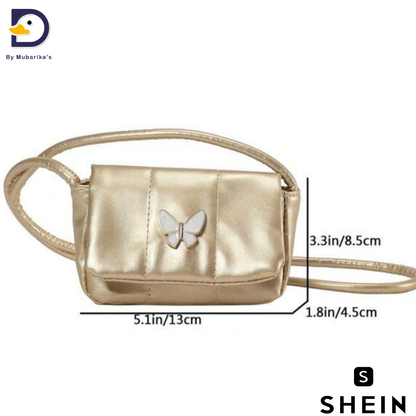 1pc Girl's Solid Color Pu Leather Butterfly Decor Flap Closure Crossbody Bag With Stitching Details, Suitable For Daily Use