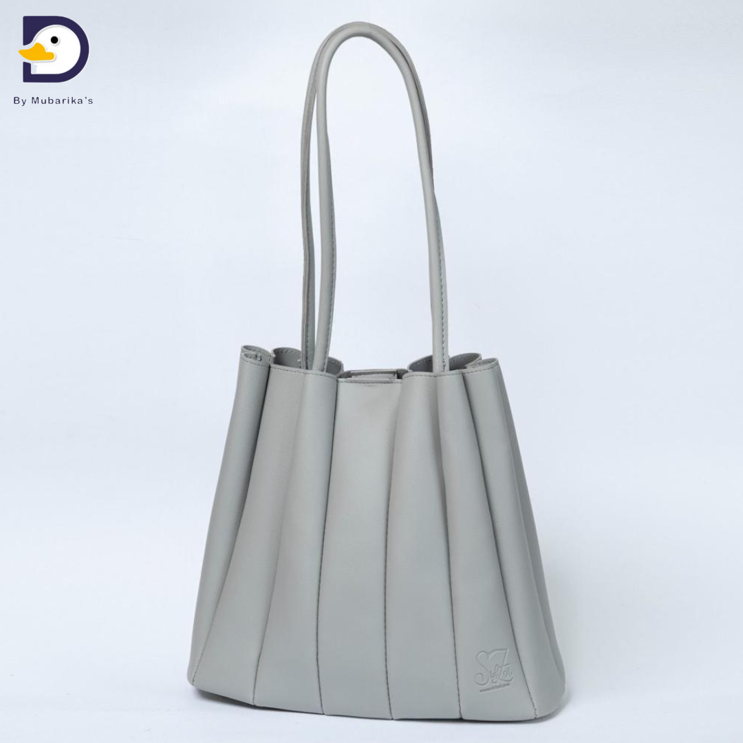 2Pc Pleated Tote Bag With Jewelry Pouch