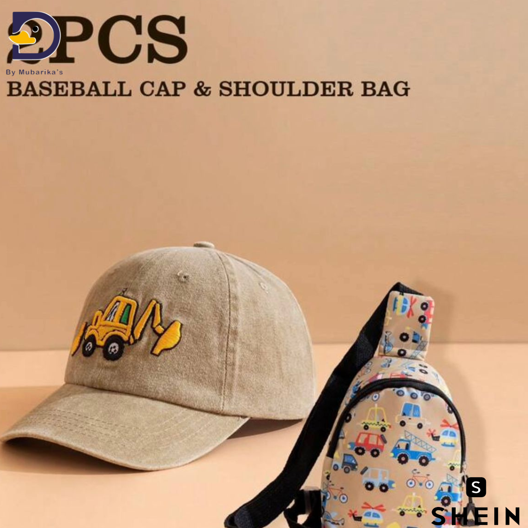 2pcs/Set Kids' Excavator Baseball Cap & Car Shape Backpack, Suitable For Boys' Outdoor Activities, Sun Protection, Traveling