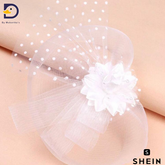 1pc White Mesh Flower Decor Girl's Festive Hat Hair Clip,