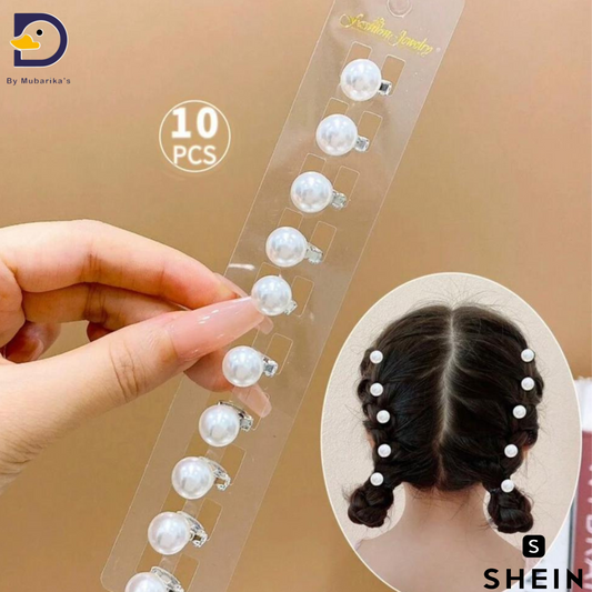 10pcs Girls' Lovely White Faux Pearl Bead Hair Clip