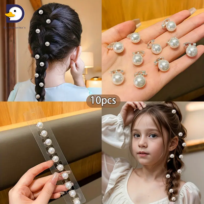 10pcs Girls' Lovely White Faux Pearl Bead Hair Clip