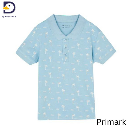 Sky Blue Tree Print Polo T-Shirt- Primark