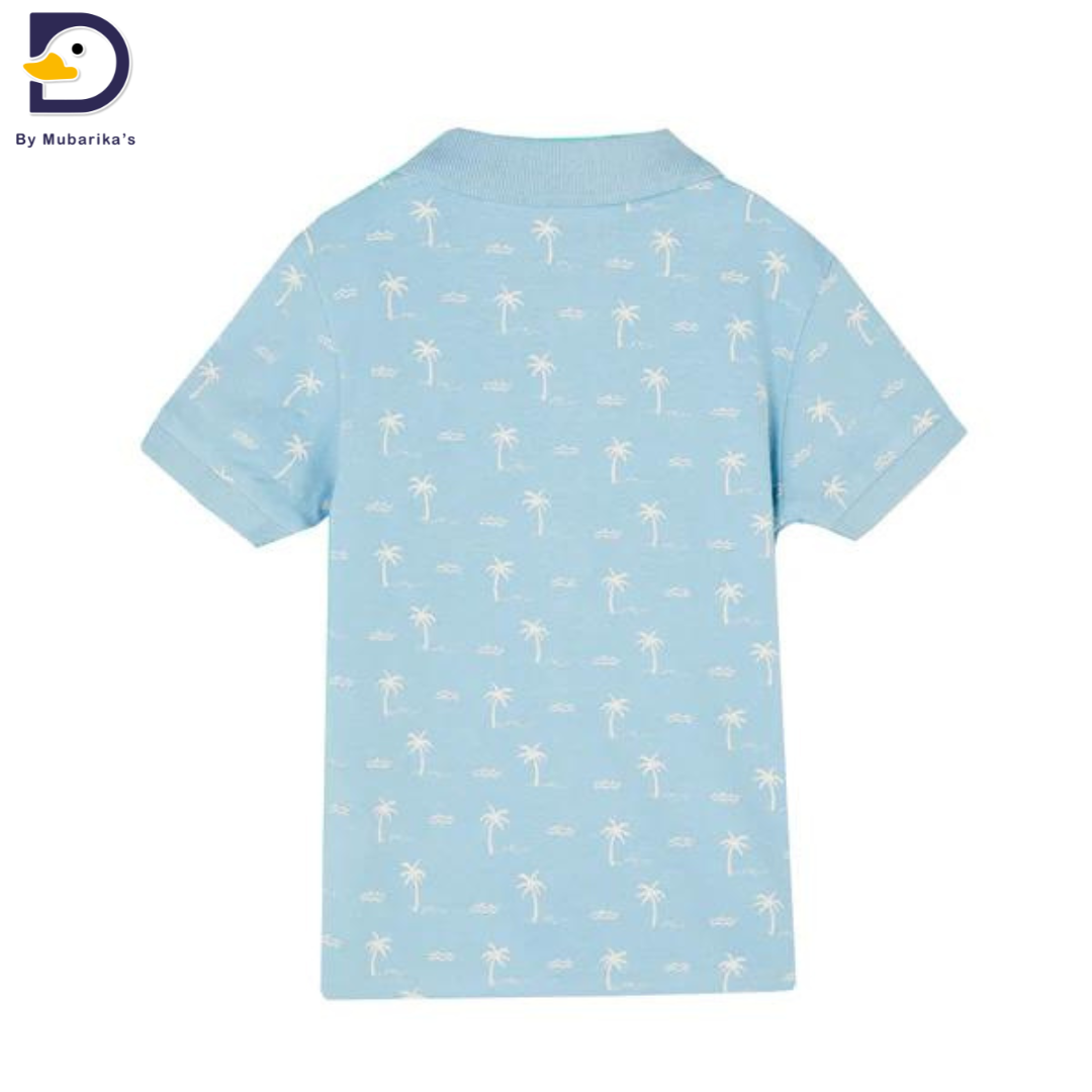 Sky Blue Tree Print Polo T-Shirt- Primark